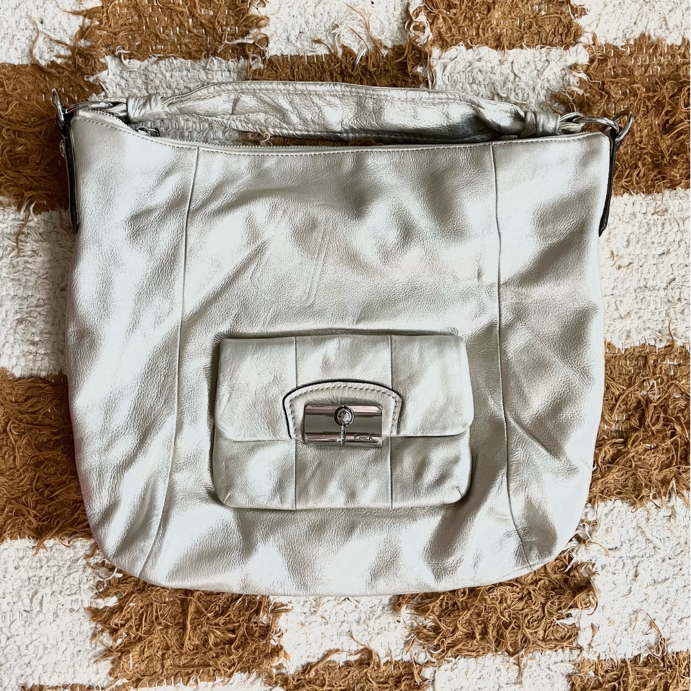 Coach Kristin Metallic Leather Hobo Shoulder Bag Silver Purse Classic READ NOTES - Picture 6 of 10